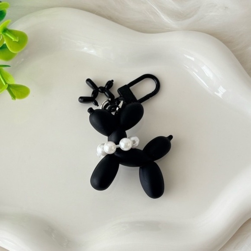 Black Balloon Dog with Pearl Collar Keychain/Bag Charm